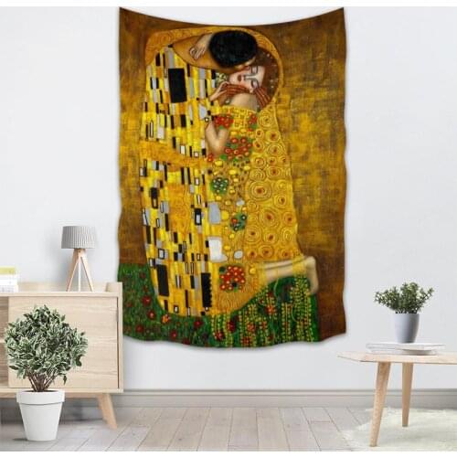 New Arrival Art The Kiss Gustav Klimt Tapestry Printed Creative living room bedroom background wall fabric hanging painting