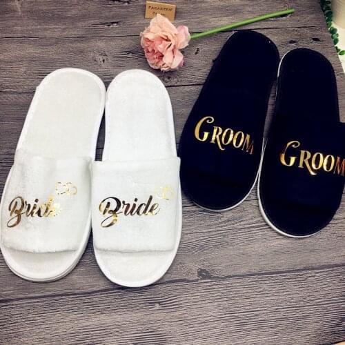 Personalize black wedding honeymoon bride groom spa slippers day groomsman bridesman hen night Bachelorette party favors gifts