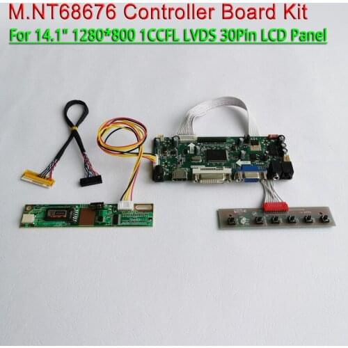 Fit HT141WX1 M141NWW1 14.1" keyboard 1CCFL 1280*800 VGA DVI LVDS cable 30Pins M.NT68676 LCD screen controller board DIY kit