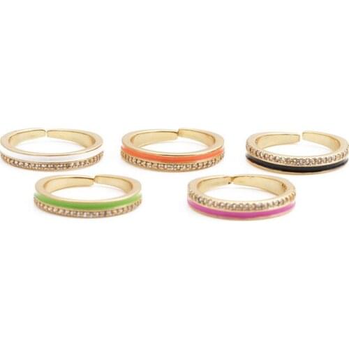 Half Dripping Oil, Half Inlaid With Zircon Women Enamel Ring, Copper Gold plated Ring Adjustable Opening Stackable Colorful Ring