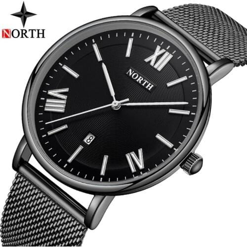 Luxury Brand Men Watch NORTH Fashion Casual Stainless Steel Mesh Belt Quartz Watch Men Sport Waterproof Watch Relogio Masculino