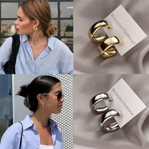 3cm Minimalist Gold Silver color Metal Cute Small Circle Geometric Round Big Earrings for Women Girl Wedding Party Jewelry