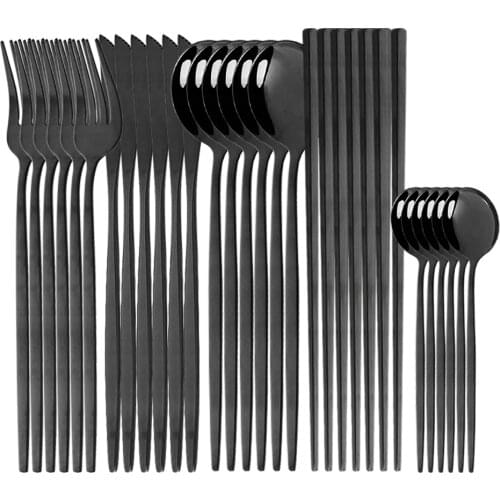 Western Cutlery Set Tableware Set Stainless Steel Dinnerware Black Spoon Fork Knife Chopsticks Dinner Set Complete Home Flatware