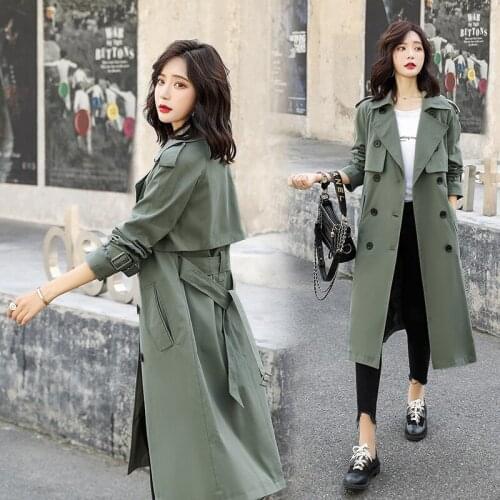 Womens Windbreaker Spring Autumn New Double-breasted Epaulettes Lace Female Fashion Temperament British Style Trench Coat Z585