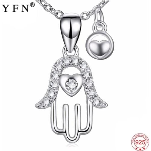 925 Sterling Silver Necklace Hamsa Hand Crystal Pendants Necklaces Hand Fatima Jewelry Fashion Gift Women Bijoux Femme PYX0189