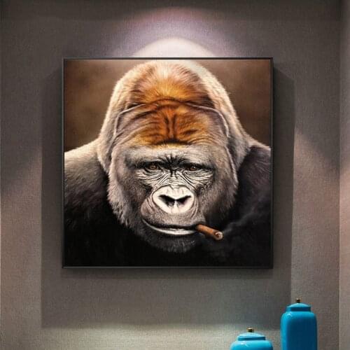 Animal Art Gorilla Smoking Cigar Canvas Painting Posters and Print Cuadro Wall Art for Living Room Home Decor