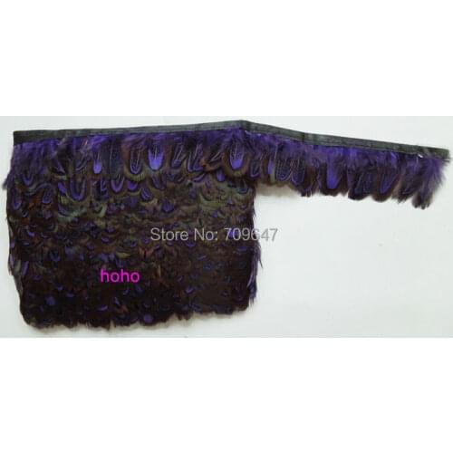 10Yards/lot!5-6CM height Ringneck Pheasant feather fringe costume ribbon trimming lace trim dyed purple colour,feather lace