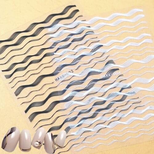 Newest HX-004 black and white curved line design 3d nail sticker decals template DIY decorations for nail tips