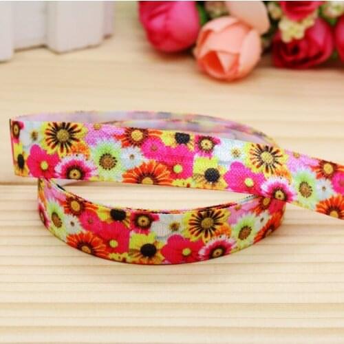 5/8'' Free shipping Fold Elastic FOE flowers printed headband headwear hairband diy decoration wholesale OEM H4675