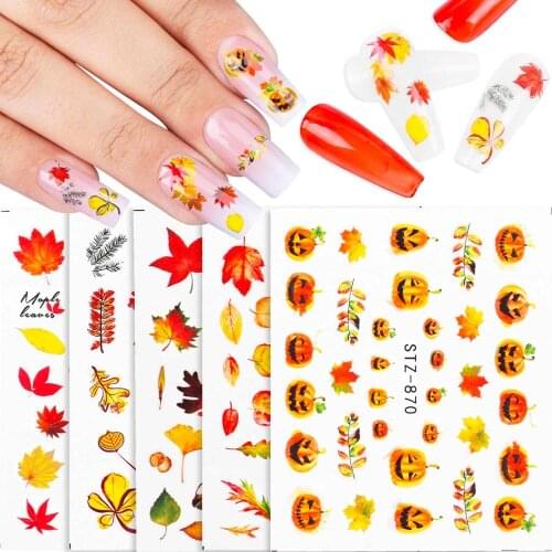 5pcs Maple Leaf Nail Art Stickers Fall Leaves Water Decals Sliders Foil Autumn Design For Nail Manicure