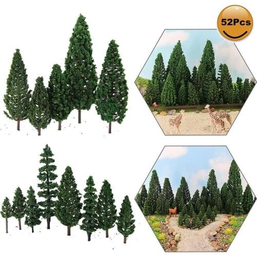 52pcs Model Pine Trees Green Pines Plastic For Forest O HO TT N Scale Model Railway Layout Miniature Scenery S0901