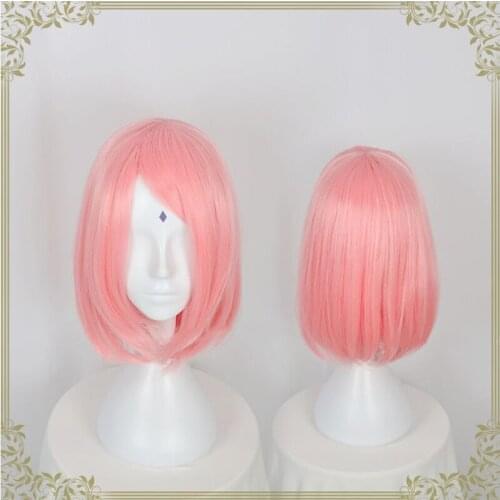 Anime Womens Cosplay Show Synthetic Wigs Kawaii Pink Lolita Cute Short Hair Ninja Halloween Role-Play Hair Bangs Type