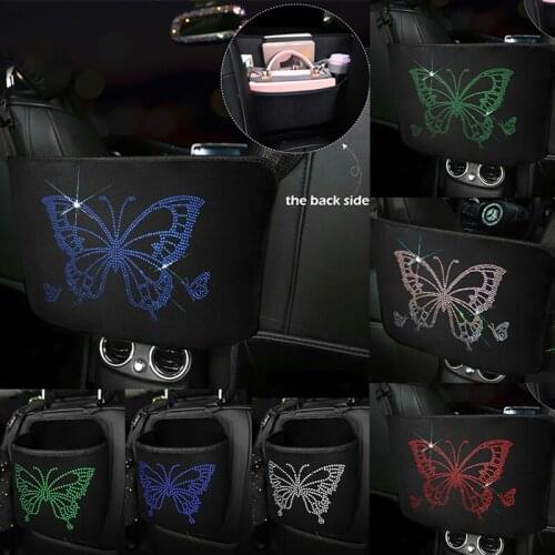 Butterfly Rhinestone Bling Auto Car Hanging Organizer Seat Back Storage Crystal Container Stowing Tidying Accessories Women