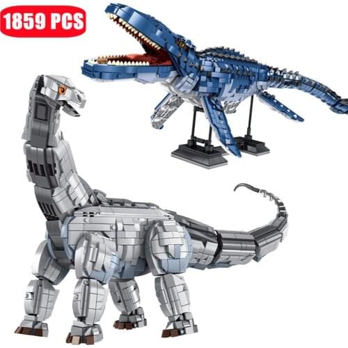 Dinosaurs World Brontosaurus Mosasaurus Assembly Building Blocks Kit Large Model MOC Despotic Dragon Ideas Bricks Toys For Kids