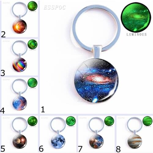 Earth Solar Eclipse Double Keychain Glass Cabochon Jewelry Pendant Outer Space Galaxy Sun Nebula Keyholder Birthday Gift