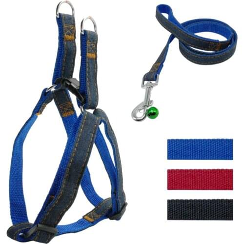 Denim Dog Harness and Leash Set Nylon Dog Harness Waling leads For Small Medium Dogs Puppy Chihuahua Yorkie S M L