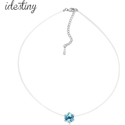 IDESTINY 11.11 Sale New No Allergic Invisible Transparent Thin Chain Necklace with Austrian Crystal Jewelry for Christmas Gift