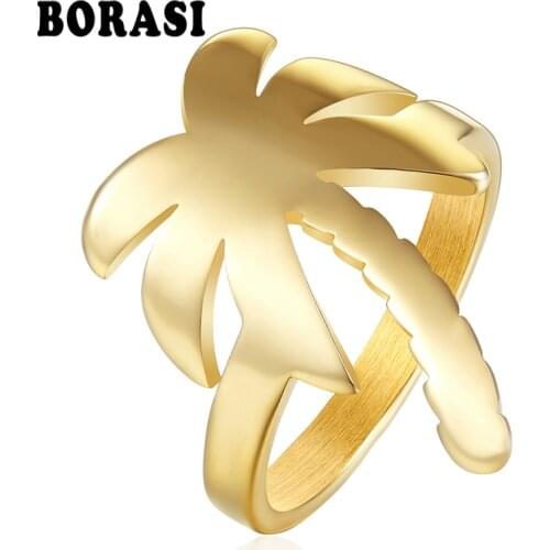 BORASI New Rings For Women Vintage Irregular leaf Gold Color CZ Stone 316l Stainless Steel Wedding Female Ring Luxury Jewelry