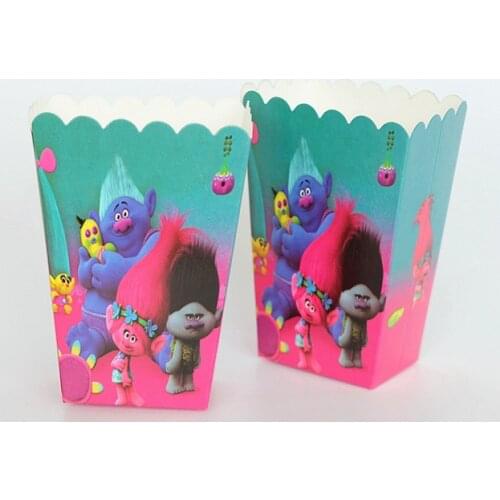 24Pcs Trolls Popcorn Box Kids Birthday Party Deco Supplies Cartoon Popcorn Box