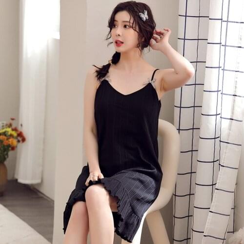 Summer Sexy Sling Cotton Nightdress Sleepwear Ladies Short Skirt 2021 New Sweet Girl Cute Plus Size Pajamas Loose Home Clothes