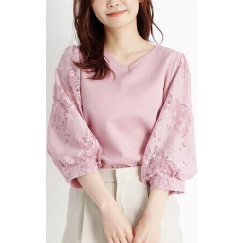 Japanese Sweet Cute Petal Sleeve T-shirts Women 2021 New Hook Flower Chic Tops Simple V-neck Elegant Patchwork Tee Tshirt