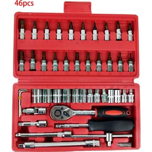 46pcs Car Ratchet Wrench Set 1/4" 4-14 mm Sleeve For Car Motorcycle Bicycle Repair Tools Kit
