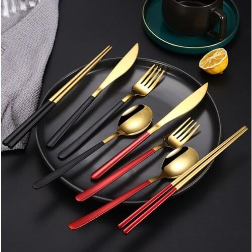 4Pcs Dinnerware Set with Box Western Food Flatware Stainless Steel Long Handle Spoon Fork Steak Knife Cutlery Kitchen Tableware