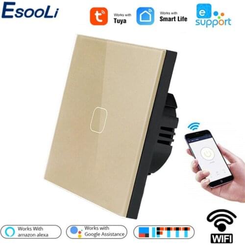 Esooli Tuya/Smart Life/ewelink WIFI 1 Gang 1 Way Switch Crystal Glass Panel Touch Wall Switch Smart Home Automation Wireless