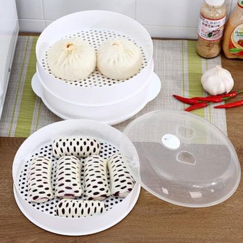 New 1PC Round Single/Double Tier Microwave Food Steamer Kitchen Veggies Fish Cookware