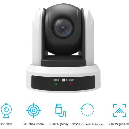 Conference PTZ Camera Wall Mount Cam 3X Optical Zoom USB Conection with Remote Controller Plug & Play for Video Meeting Online