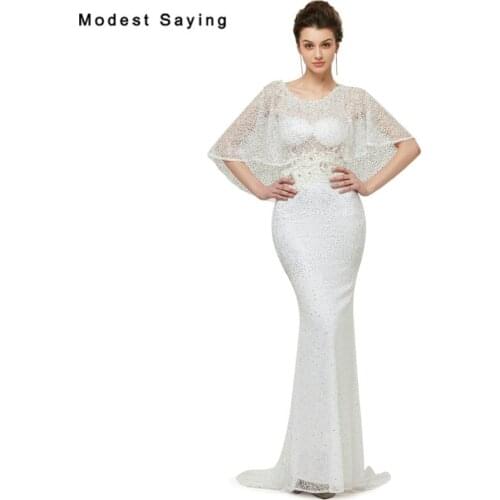 Sexy Sheer Mermaid Crystal Batwing Sleeves Lace Evening Dresses 2018 Formal Engagement Party Prom Gowns vestido de festa longo