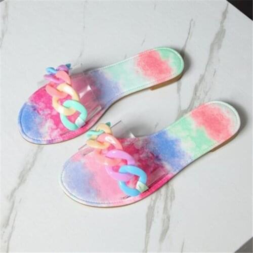 Summer New Women Shoes Ladies Flat Slippers Sexy PVC Chain Women Sandals Outdoor Casual Beach Slides Female Flip Flops