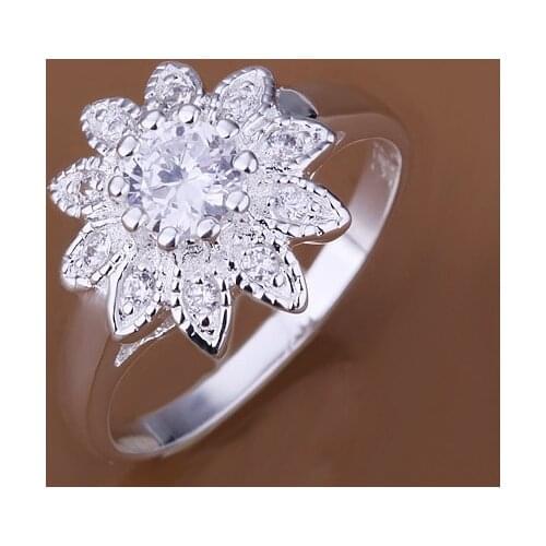 Leading fashion personality wedding hot sale stone Sunflower ring silver flowers ring silver color classic models R151