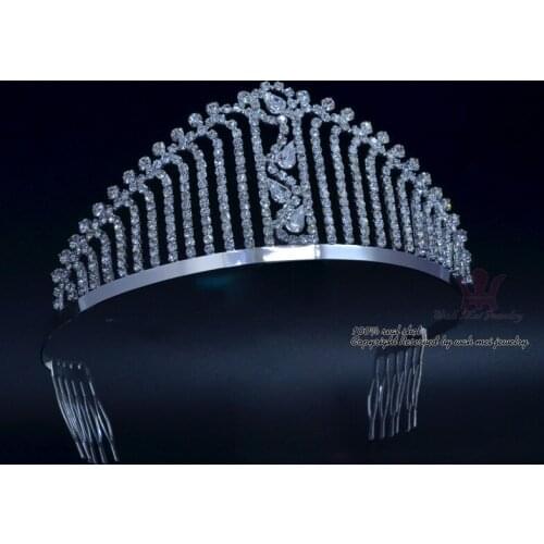 Tiaras Crown Rhinestone Hair Jewelry Classic Miss Beauty Pageant Queen Crown Bridal Wedding Head Accessories Piece Crystal Stone