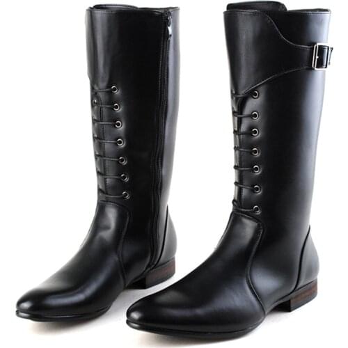 Pointed High Leg Boot Mens Knight Boots Cowboy Cosplay Boots Mens Autumn and Winter British Fashionable Boots
