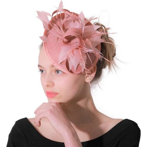 Female Royal Event Fascinators Hat Hair Clip Fancy Feather Flower Wedding Party Hat Elegant Women Loops Hair Accessories XMF112