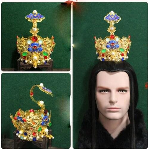 2 Designs Ancient Chinese Hair Tiara Prince Lotus Flower RuYi Tiara DuoBao Pagoda Tiara Hat Crown for Royal Highness