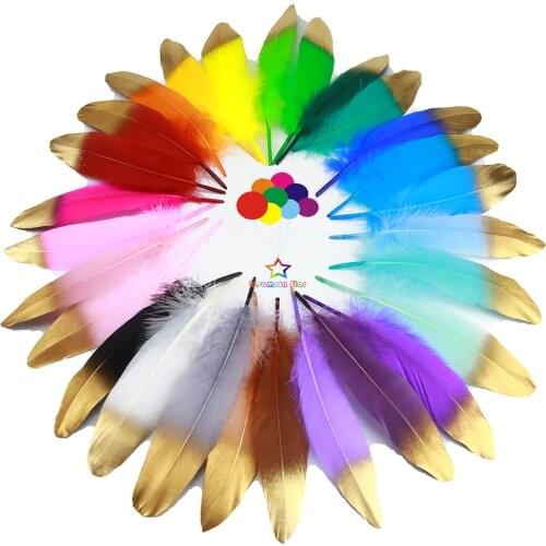 10 pcs 28 COLOR Large Gold Dipped White Goose Tipped Dipped White Goose Feathers 4-6 Hand Painted
