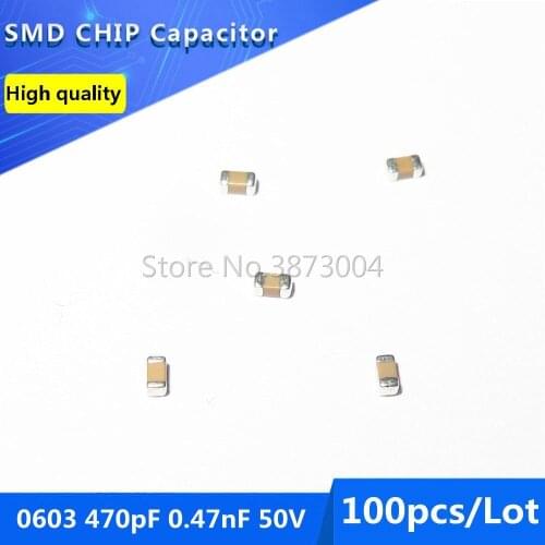 100pcs 0603 470pF 0.47nF 50V COG/NPO 5% SMD Chip Capacitor