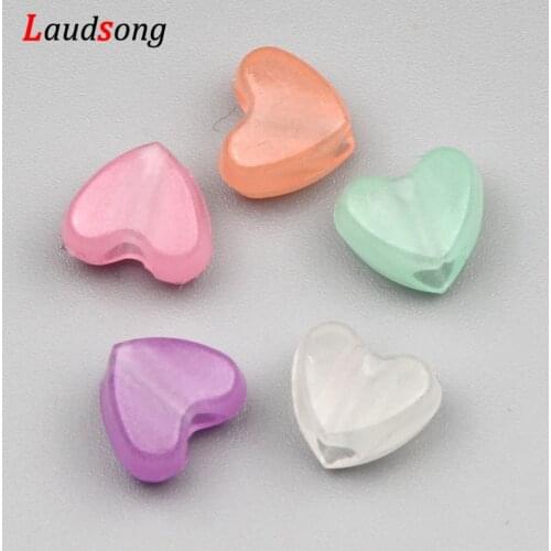 100pcs 9x11mm Glow In The Dark Acrylic Heart Beads Luminous Loose Spacer Beads For Jewelry Making Diy Necklace Bracelet