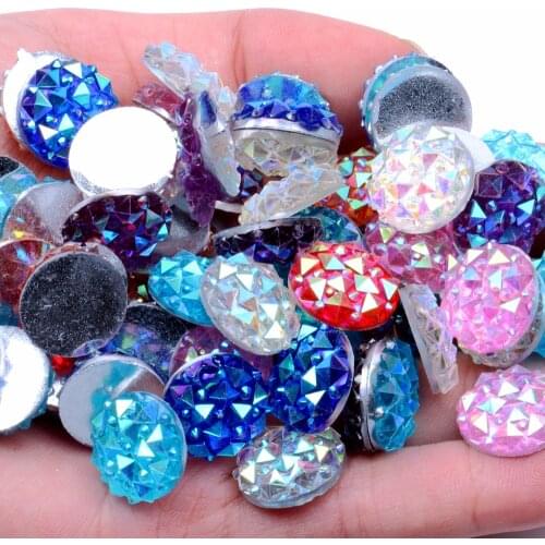 14mm 40pcs Resin Rhinestones For Jewelry Making Decorations Cabochons Round Flatback Glue On Beads 8 Colors