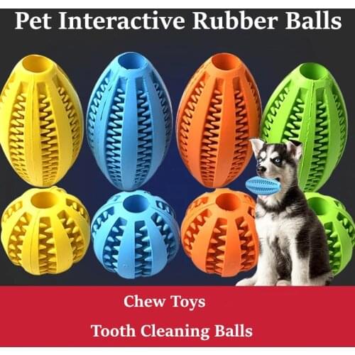 2021HOT! Pet Interactive Rubber Balls Dog Cat Chew Toys Ball Teeth Chew Toys Pet Tooth Cleaning Balls Food Treat Feeder Leakage