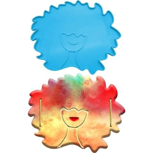 3 Pcs Afro Female Beauty Head Keychain Resin Mold Tray Coaster Silicone Mould A0NF