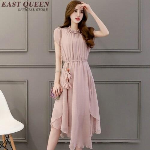 Asymmetrical design women beach tunic petal sleeve women dress summer 2018 midi dress with belt NN0458 HQ