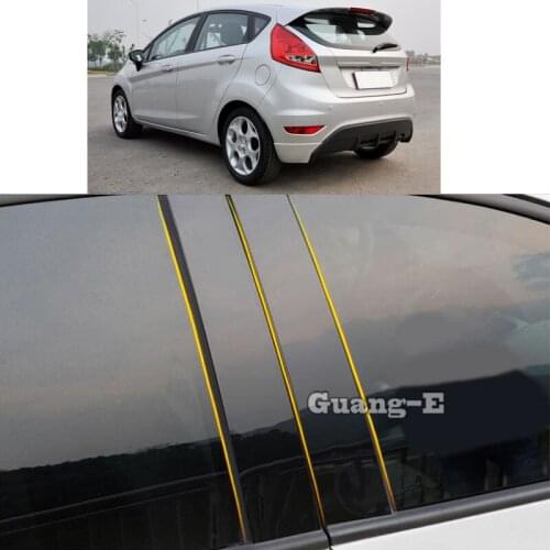 Car PC Material Pillar Post Cover Door Trim Window Piano Black Molding Sticker Plate For Ford Fiesta 2009 2010 2011 2012-2014