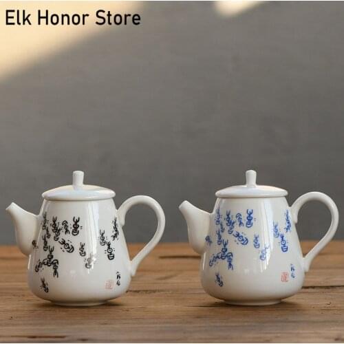 200ml Retro Handmade White Jade Porcelain Teapot Oracle Art Derivative Teakettle Kung Fu Tea Single Master Pots Gift Packaging
