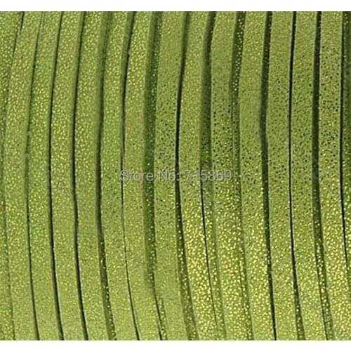 Free Ship D100 Meters 10mm x 1.5mm Metallic Lime Green Flat Faux Suede Leather Cord For Necklace and Bracelet