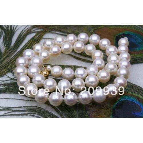 Free shipping Fine JEWELRY round AAA+ 8.5-9mm white akoya pearl necklace 14K Clasp