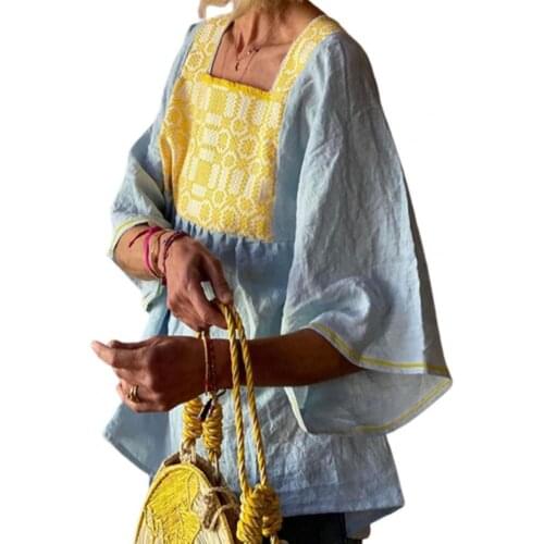 Plus Size Blouse Women Half Sleeve Casual Female Shirts Square Neck Vintage Pattern Print Lady Blouses Pullover Top blusas