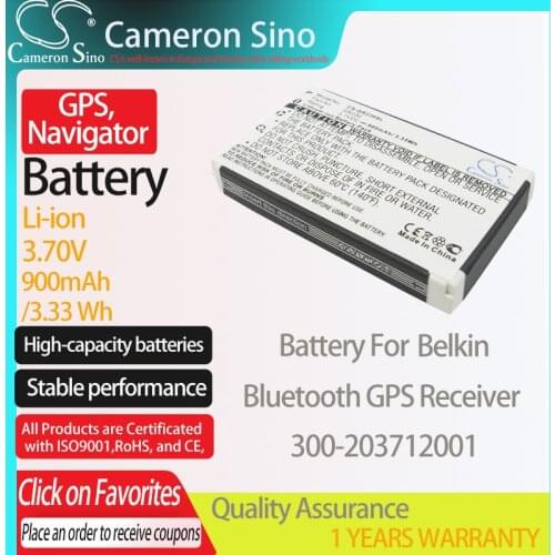 CameronSino Battery for Belkin Bluetooth GPS Receiver fits Belkin 300-203712001 GPS, Navigator battery 900mAh 3.70V Li-ion Black
